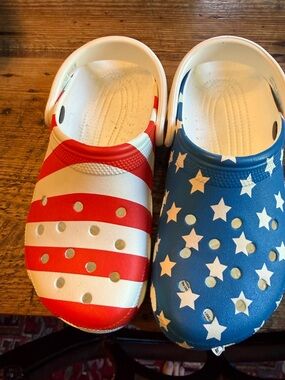 Women. Size 8. New Star & Stripe Clog Shoes - Red, White &